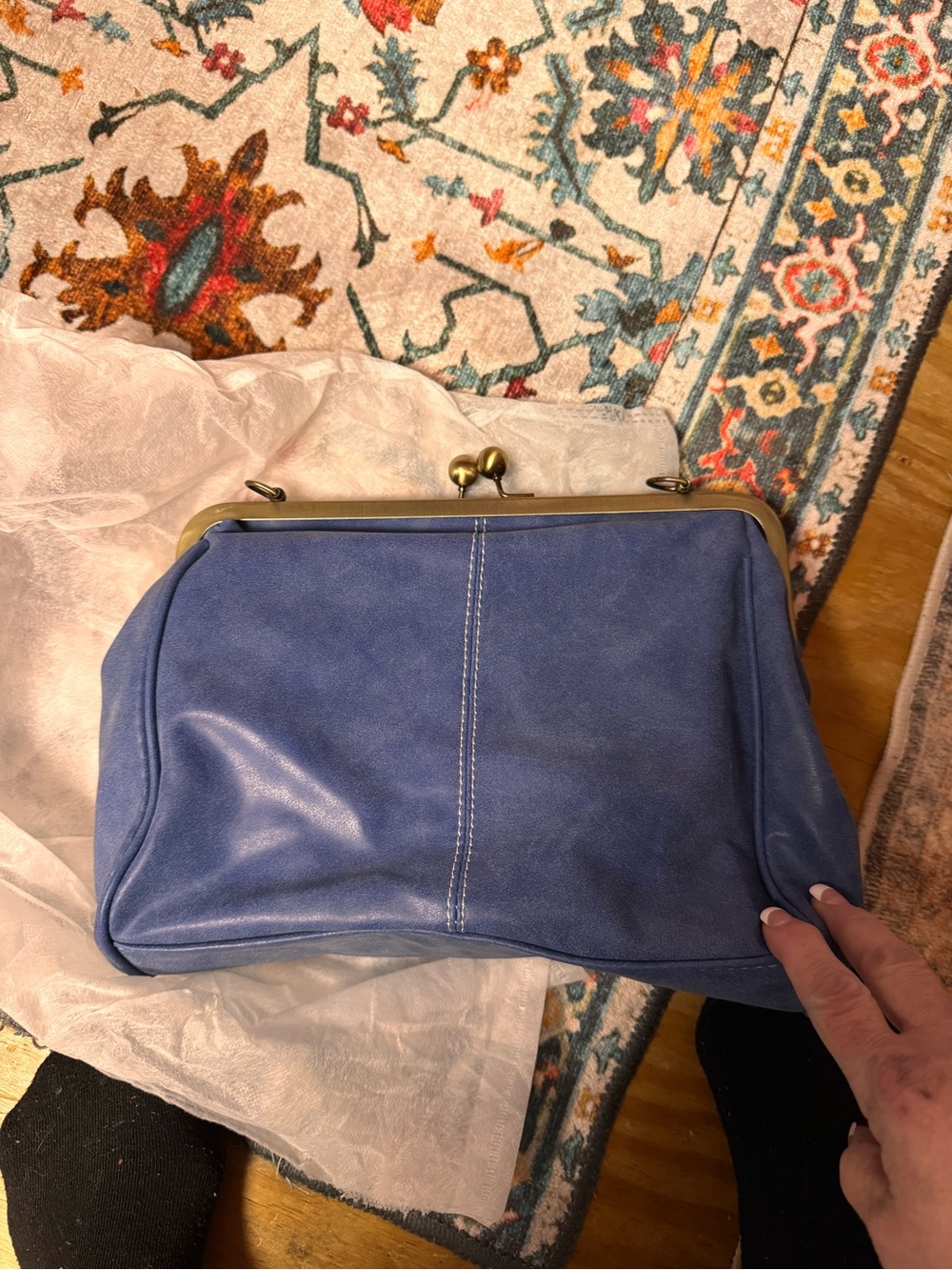Blue Frame-Top Women's Clutch with Kiss-Lock Closure